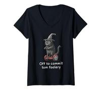 Mujer Off to Commit Tom Foolery - Divertido Halloween con Gatos y Brujas Camiseta Cuello V