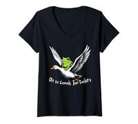 Mujer Off to Commit Tom Foolery Whimsical Frog Wizard Goose Retro Camiseta Cuello V
