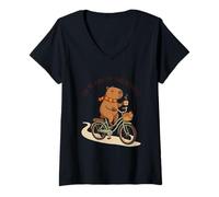 Mujer Off To Mind My Own Business Cozy Capybara Montando Una Bicicleta Camiseta Cuello V
