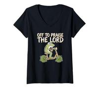 Mujer Off To Praise The Lord Frog Meme Funny Christian Faith Jesus Camiseta Cuello V
