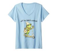 Mujer Off to Teach Science Funny Teacher Frog Back to School Humor Camiseta Cuello V