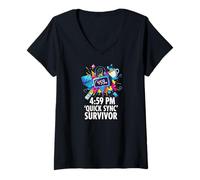 Mujer Office Worker 4:59 PM Quick Sync Survivor Meme Camiseta Cuello V