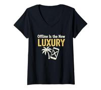 Mujer Offline es la Nueva Ropa de Vacaciones Minimalista de desintoxicación Digital de Lujo Camiseta Cuello V