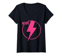 Mujer Oficial AC/DC Pink Distressed Logo ACDC Camiseta Cuello V