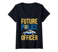 Mujer Oficial de policía Futuro Oficial de policía Insignia Coche Patrulla Camiseta Cuello V