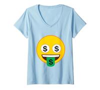 Mujer Oficial Emoji Dinero Ojos Lengua Dólar Sonrisa Amarilla Camiseta Cuello V