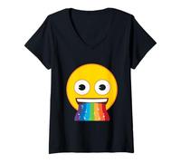 Mujer Oficial Emoji Rainbow Mouth Yellow Smile Face Camiseta Cuello V