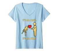 Mujer Ofrenda de Aves Corazón Diseño Gráfico Camiseta Cuello V