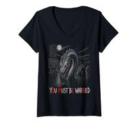 Mujer Ogopogo Debes ser Advertido Mensaje Subliminal de Advertencia de presagio Camiseta Cuello V