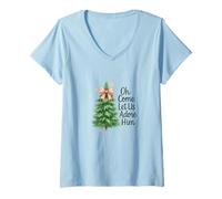 Mujer Oh Come, Let Us Adore Him, Cute Watercolor Church Christmas Camiseta Cuello V
