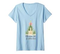 Mujer Oh Come, Let Us Adore Him, Watercolor Church Christmas Camiseta Cuello V