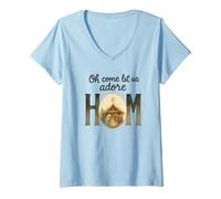 Mujer Oh Come Let Us Adore Him - Watercolor Nativity Christmas Camiseta Cuello V
