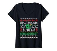 Mujer Oh, Esto Requiere un suéter Feo navideño de Hoja de cálculo Divertido Camiseta Cuello V