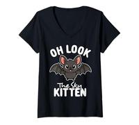 Mujer Oh Look The Sky Kitten - Juego de Palabras Kawaii para Halloween Camiseta Cuello V