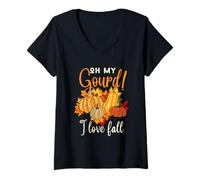 Mujer Oh, mi Calabaza, me Encanta el otoño, el Día de Acción de Gracias, la Calabaza, el otoño Camiseta Cuello V