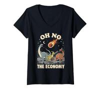 Mujer Oh No The Economy La Extinción del Meteorito Dinosaurio Camiseta Cuello V