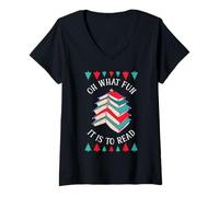Mujer Oh, qué Divertido es Leer un Libro, Luces para árboles de Navidad y Ropa Camiseta Cuello V