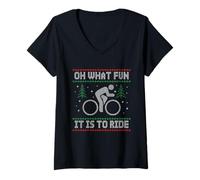 Mujer Oh Qué Divertido Es Montar En Bicicleta Christmas Navidad Camiseta Cuello V