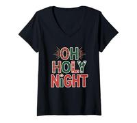 Mujer Oh Santa Noche Religiosa Cristiana Cuento de Navidad Camiseta Cuello V