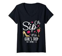 Mujer Oh Sip It's A Girls Trip 2025 Girls Weekend Vacation Party Camiseta Cuello V