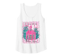 Mujer Oh, Ven, déjanos adorarlo, Pink Church Christmas Christian Girl Camiseta sin Mangas