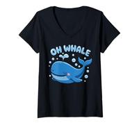 Mujer Oh Whale Juego de Palabras Ocean Orca Sea Aquarium Cute Funny Animal Camiseta Cuello V
