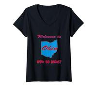Mujer Ohio, Bienvenido a Ahora Vete a casa Humoroso, Divertido, Broma Camiseta Cuello V