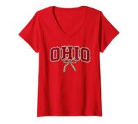 Mujer Ohio Leopard Bow Girl State Pride Trendy Design Camiseta Cuello V