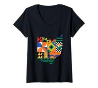 Mujer Ohio Modern Patchwork Quilt Camiseta Cuello V