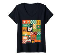Mujer Ohio Patchwork Quilt Modern Midwest Pride Vintage Inspired Camiseta Cuello V