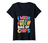 Mujer Ojalá tuviera una Bolsa de Patatas Fritas Meme Bocadillo Divertido Camiseta Cuello V