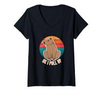 Mujer Ok, levanté un Divertido carpincho Retro al Atardecer, Amantes de los Animales Camiseta Cuello V