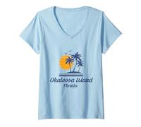 Mujer Okaloosa Island Florida FL Beach Santa Rosa Souvenir de verano Camiseta Cuello V