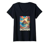 Mujer Okinawa Island Castle Japón Kanji Anime Otaku Souvenir Camiseta Cuello V