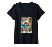 Mujer Okinawa Island Castle Japón Kanji Anime Otaku Souvenir Camiseta Cuello V