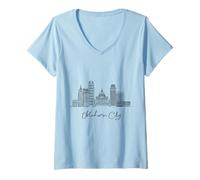 Mujer Oklahoma City Oklahoma Skyline US Viajes Souvenirs Paisaje urbano Camiseta Cuello V