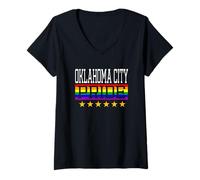 Mujer Oklahoma City Pride Gay Lesbianas Queer LGBT Rainbow Flag Camiseta Cuello V