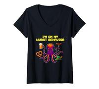 Mujer Oktoberfest I'm On My Wurst Comportamiento Pulpo Pixel Art Cerveza Camiseta Cuello V
