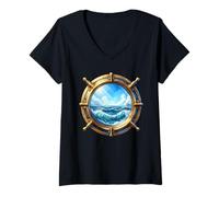 Mujer Olas náuticas de Buey con Vista al mar Camiseta Cuello V