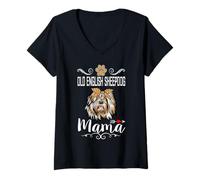 Mujer Old English Sheepdog Mama Dog Lover Dog Mom Mothers Day Camiseta Cuello V