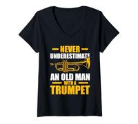 Mujer Old Man with a Trumpet trompetista Trompeta Trompeta Camiseta Cuello V