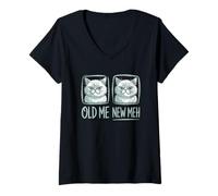 Mujer Old Me New Meh Funny Sarcástico Gato Camiseta Cuello V