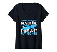 Mujer Old Pilots Never Die They Just Fly Higher Volando Piloto Camiseta Cuello V