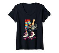 Mujer Old School Hip Hop Patines Boombox 80's Girl Throwback Camiseta Cuello V