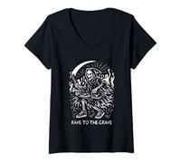 Mujer Old Skool Raver, Rave to the Grave, Raving Dance Culture Camiseta Cuello V