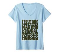 Mujer Olive Groovy I Love One Man and Varios Caballos Camiseta Cuello V