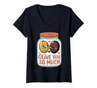 Mujer Olive You So Much Juego de Palabras Loving Olives Lindos días de San Valentín Camiseta Cuello V