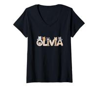 Mujer Olivia Cat Trees - Personalizado Lindo Nombre Palabra Arte Camiseta Cuello V