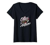 Mujer Ollies & Anthems Skateboard Music Retro Vinyl Skater Camiseta Cuello V