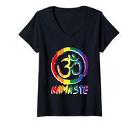 Mujer Om-Schild LGBTQ - Bandera arcoíris Namaste Chakra Zen Yoga Gay Pride Camiseta Cuello V